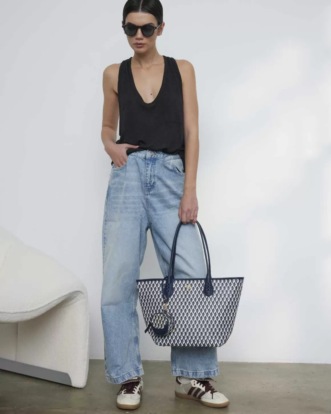 Lonbali Bolso Born Midi B&W Navy | Bolsos Shopper